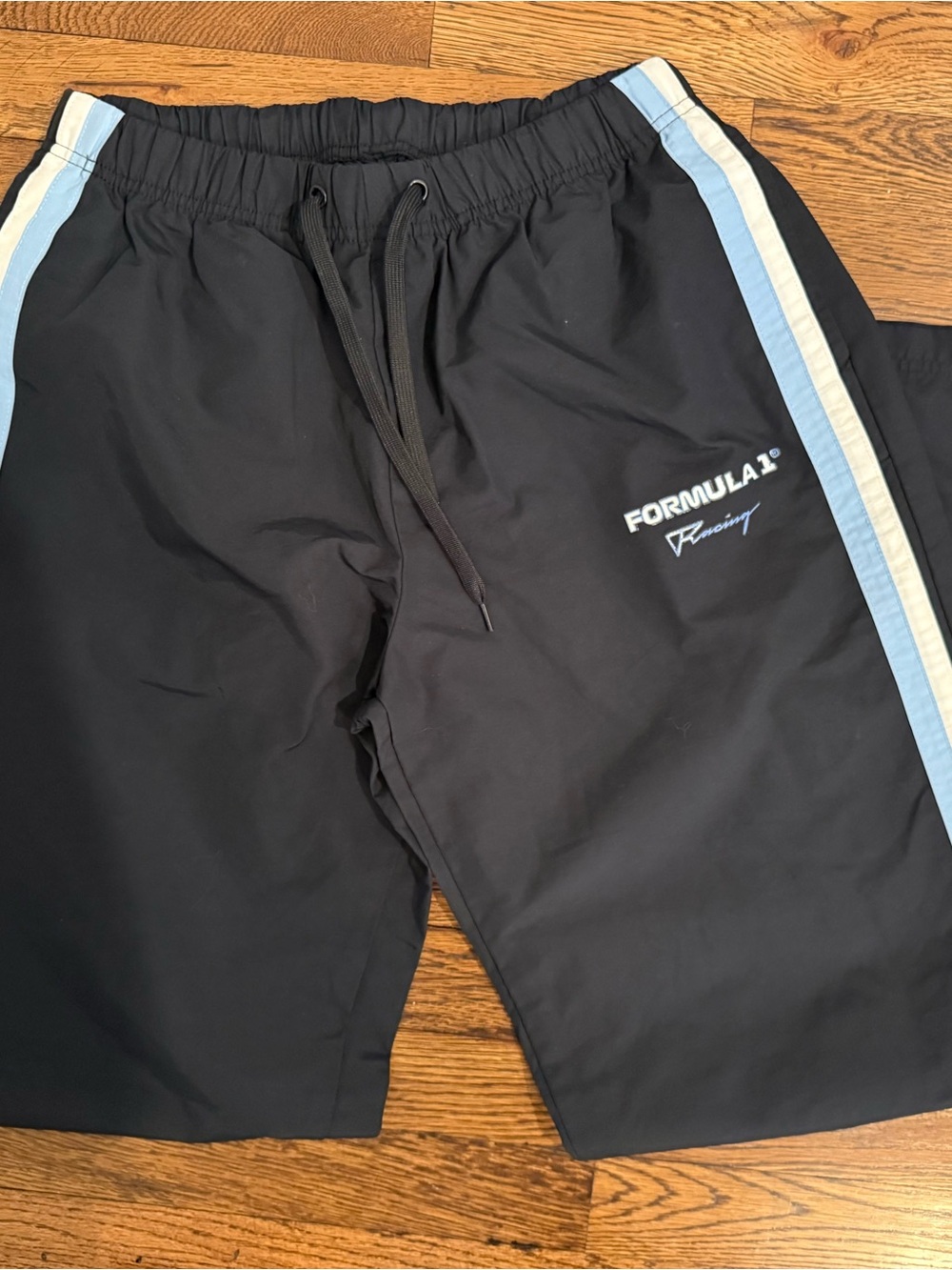 PacSun Black Track Pants with Blue & White Side Stripes